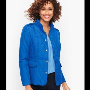 Talbots Diamond Quilted Jacket Sz Petite Cobalt Blue Button Snap Barn Chore